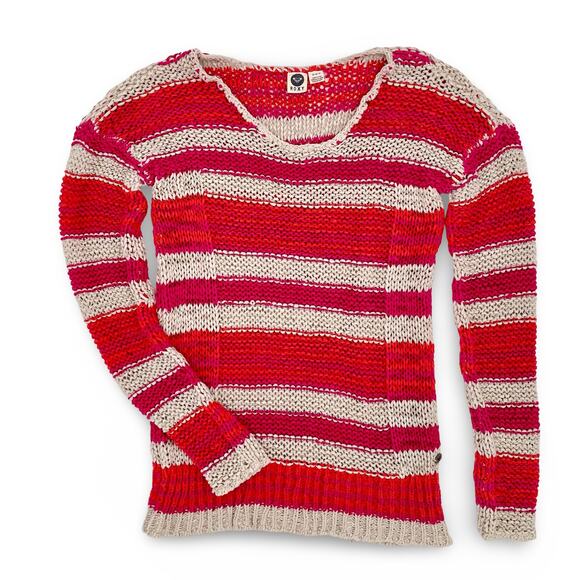 Roxy Crochet Sweater M Pink Orange Y2K Boho Beach Knit Like New - Picture 1 of 11